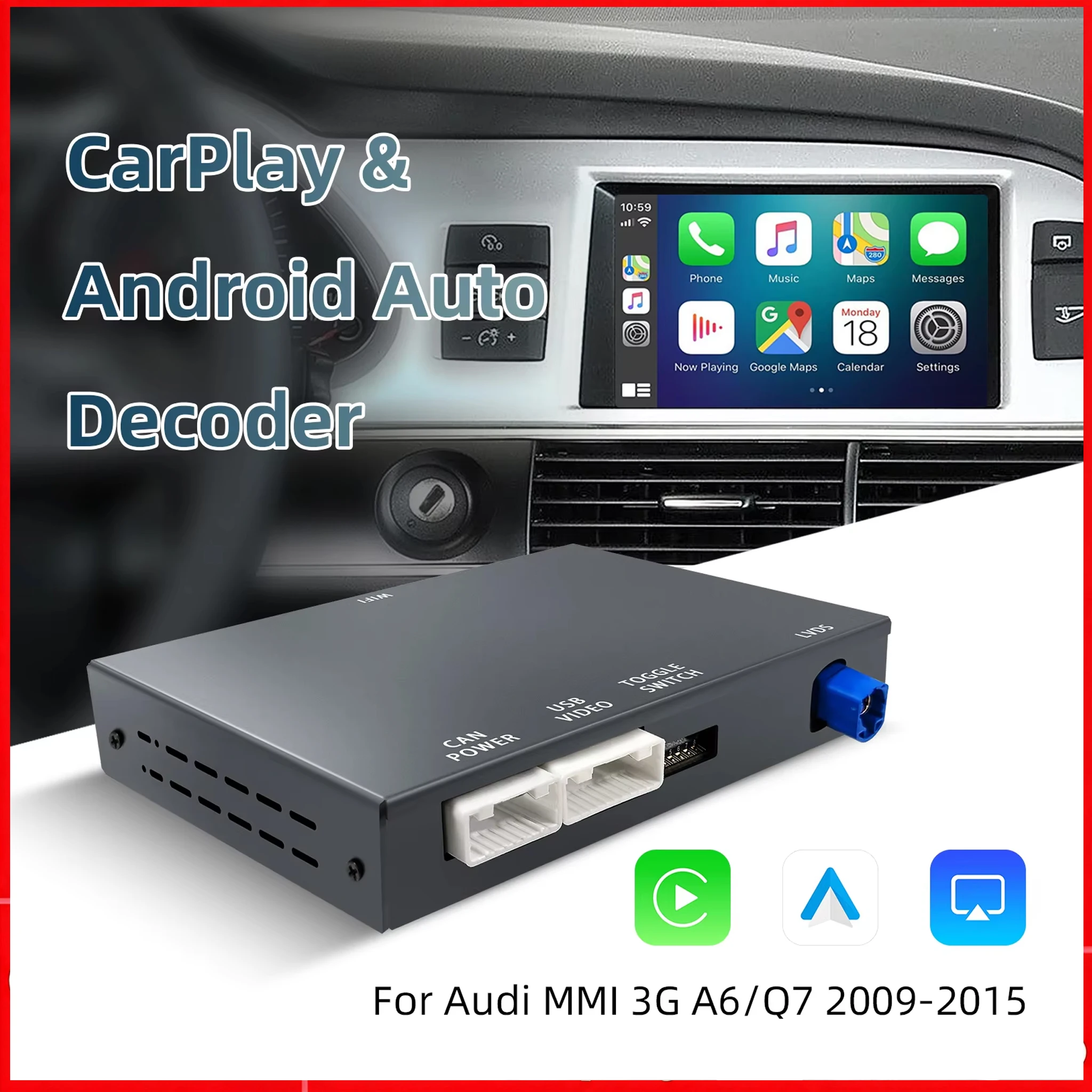 Décodeur sans fil XUDA CarPlay Android Auto pour Audi A3 2013-2018 avec AirPlay Mirror Link Car Play Caméra arrière Fonctions BT