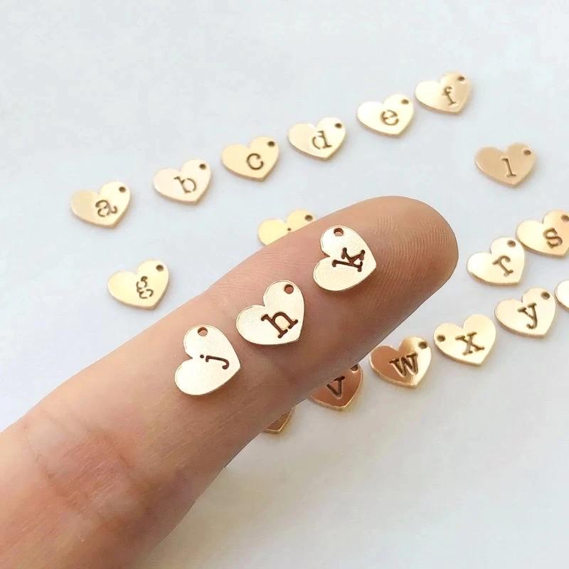 Heart Letters Connector 14K Gold Filled Heart Letters Drop W/Right Hole (a-z) 26 Lowercase Letter Charms Wholesale Findings