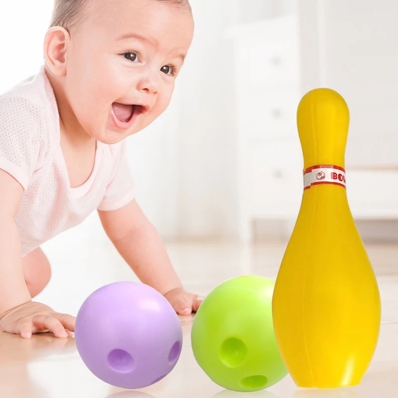 New New 1Set Indoor Bowling Set Toys 6/10Pcs 11.5cm Sticks + 2pcs 6cm Ball Funny Floor Ball Games Party Interactive Sports Games
