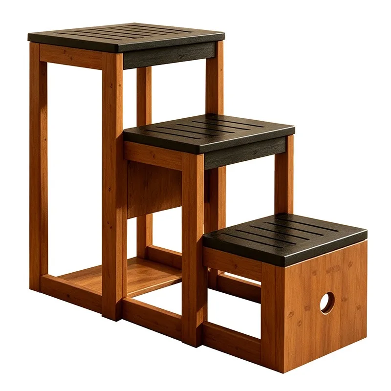 Foldable three-step ladder stool, household multi-functional deformation climbing stairs, dual-purpose balcony flower stand,