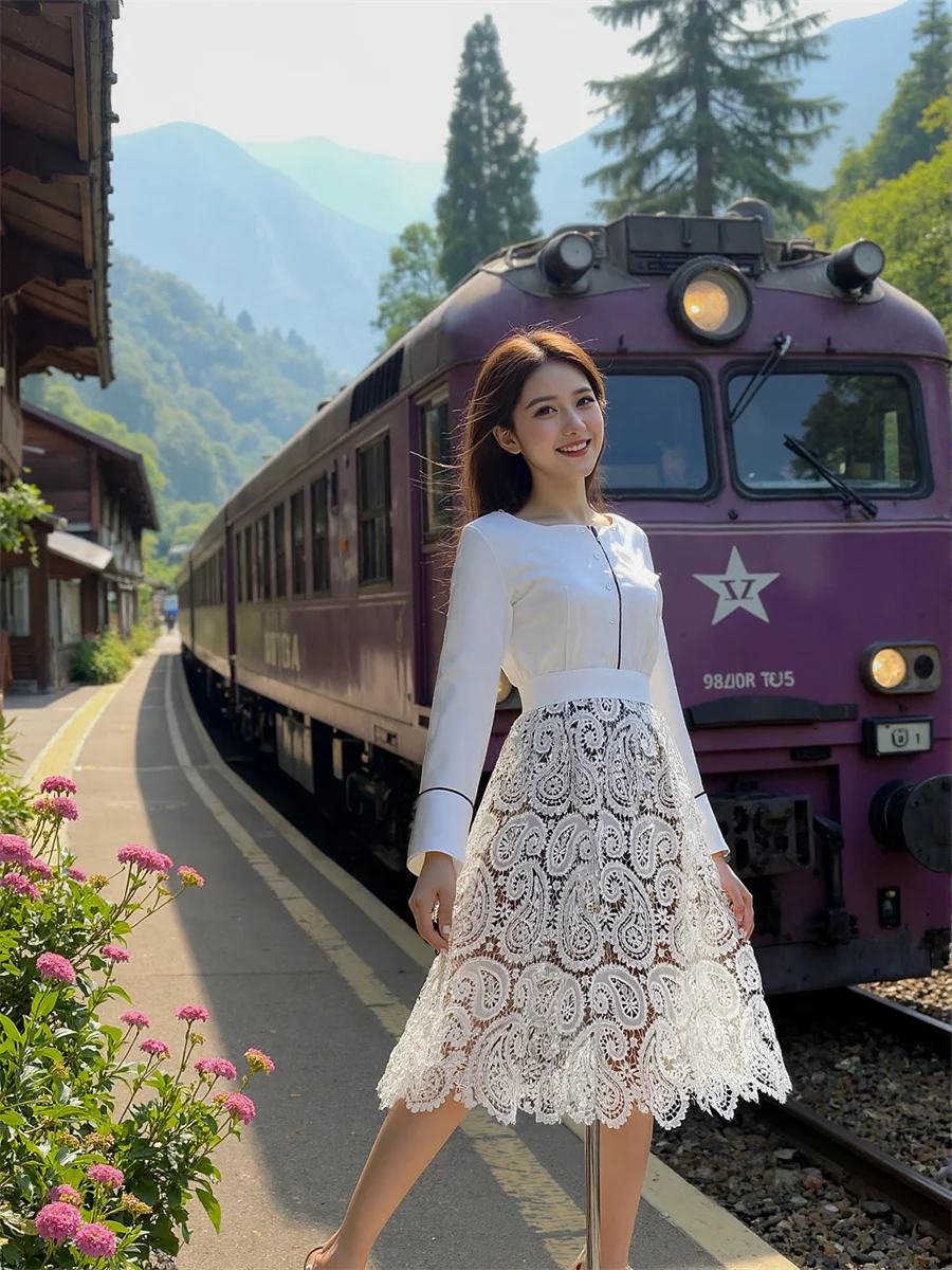 Midi dentelle Vintage jupes femmes épissage gâteau Patchwork couches plissées à plusieurs niveaux romantique élégant Feminina artistique doux polyvalent