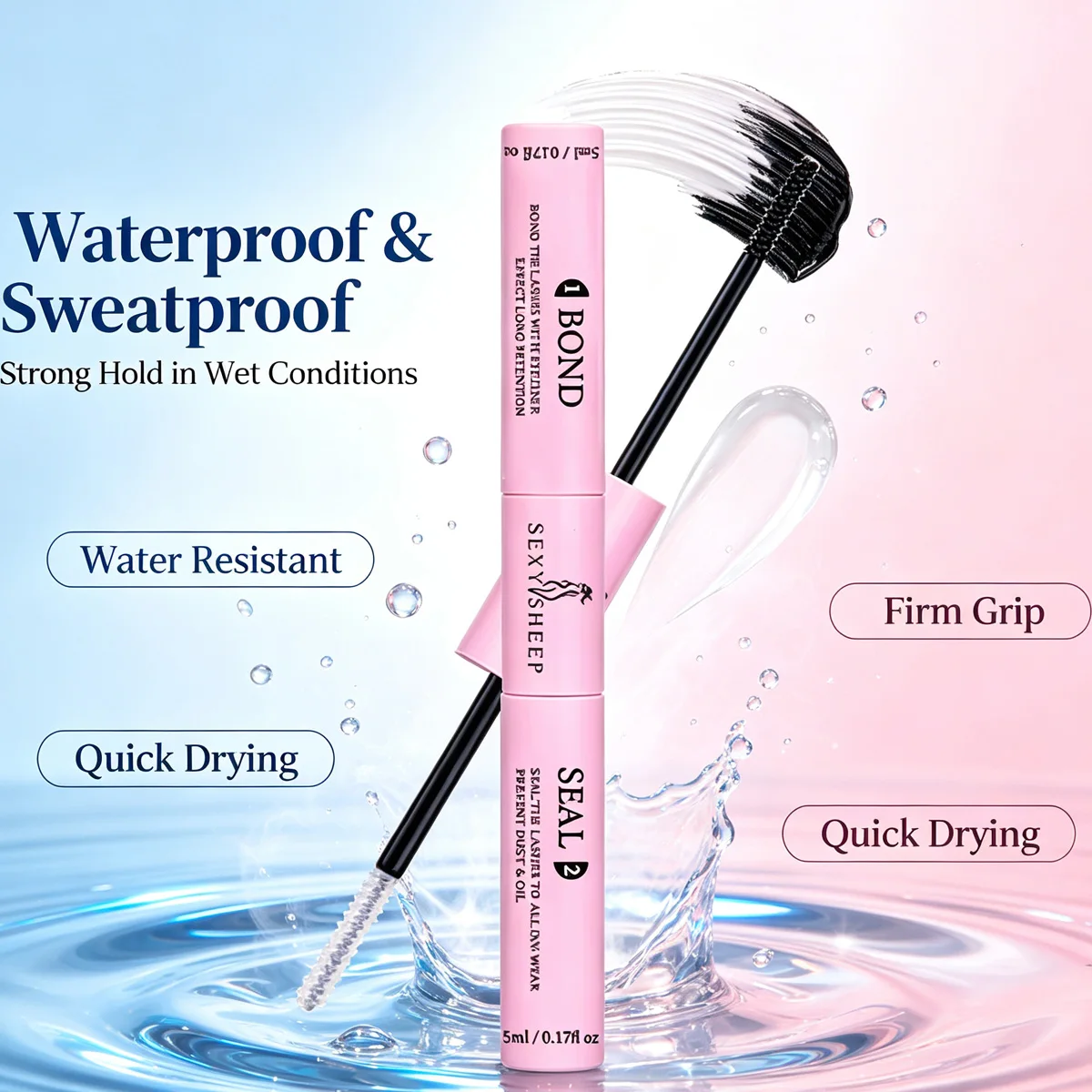 Lash Bond and Seal Dual‑Ended Lash Glue Waterproof Long Lasting for Individual Cluster Lashes Strong Hold Lash Adhesive