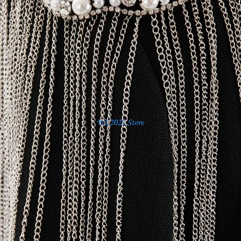 

G5GC Stylish Metal Chain Tassels Epaulettes Punk Bead Epaulets Shoulder Badge Brooch Pin for Casual Formal Outfit Accessory