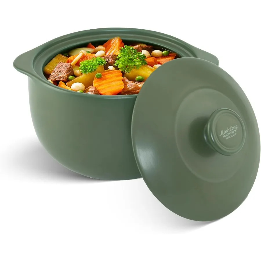Horno holandés de porcelana MINH LONG de 3 cuartos con tapa, horno sin cadmio de plomo, seguro a 482F, olla de arcilla de retención de calor para cocinar en Gas Infr