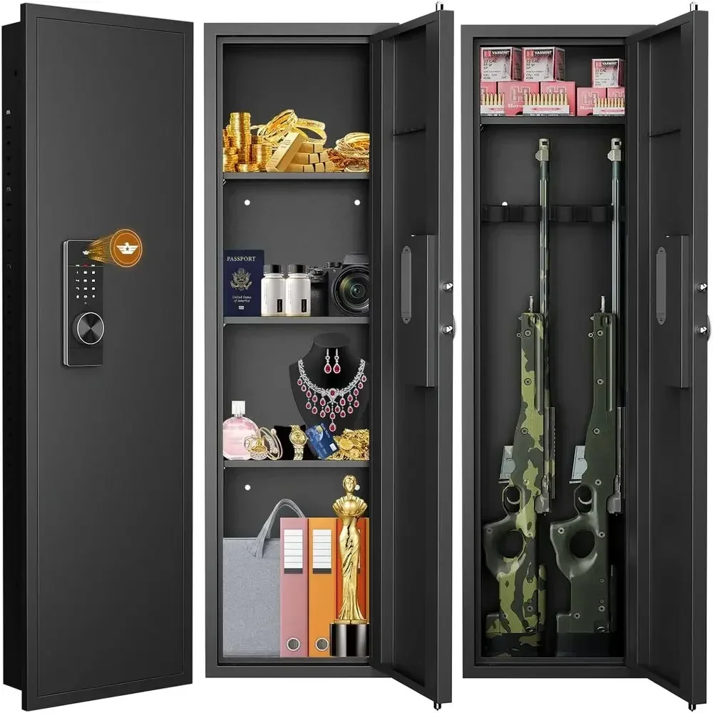 Hidden Wall Safe with Dual Alarm, Silent Entry, Adjustable Shelves & Magnetic Slot - Black Digital