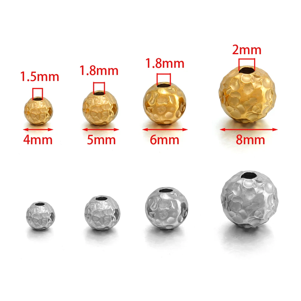 10pcs Stainless Steel  4/5/6/8mm Frosted Hammerd Beads Grooved Gold Loose Spacer Beads for DIY Necklace Bracelets Jewelry Making