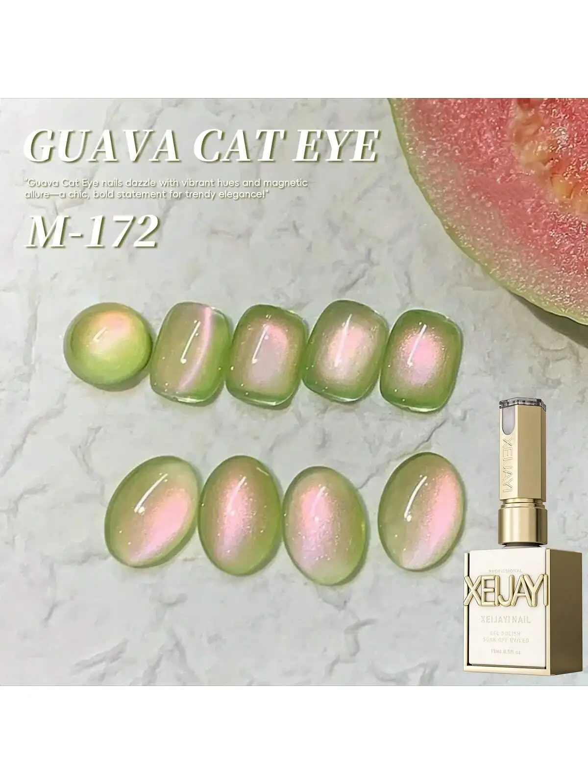 15ml Guava Cat Eye Gel Nail Polish, UV LED Curing, Long-Acting Fast Drying Nail Art Gel - Ideal Gift for Women