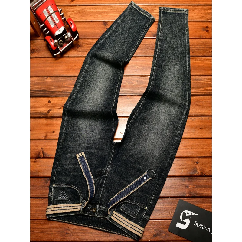 秋のメンズファッションジーンズ、メンズスリムフィット、伸縮性のあるトレンド感あふれる韓国風ハイエンドカジュアル、スリムレッグパンツ