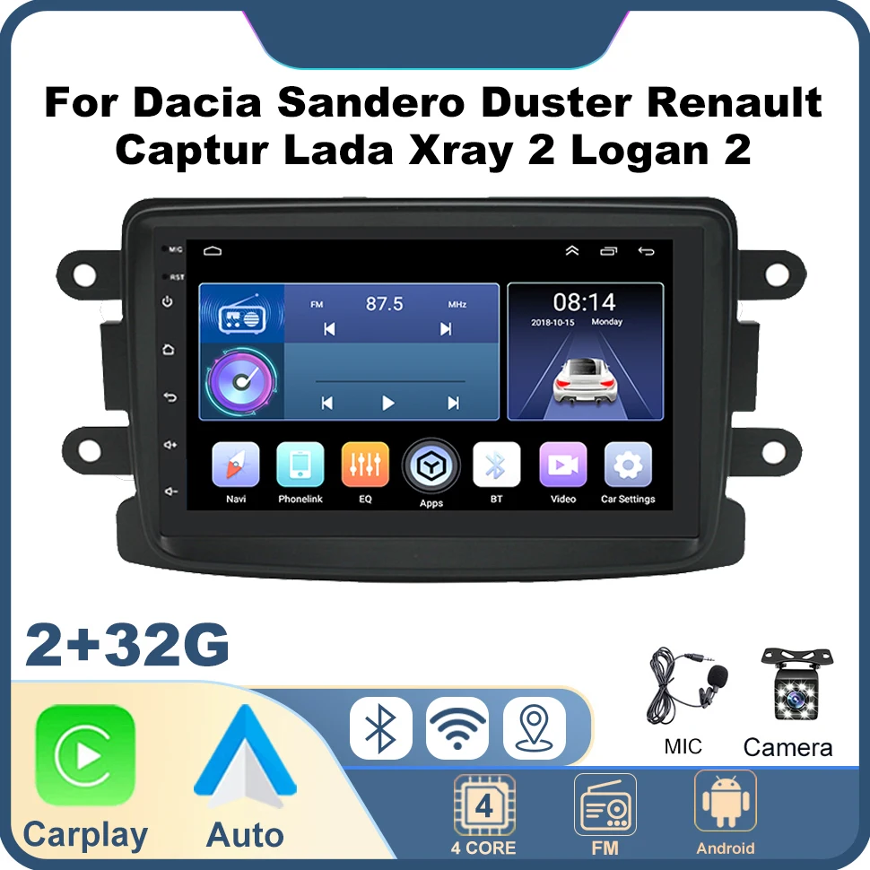 

7-дюймовое радио Android для Dacia Sandero Duster Renault Captur Lada Xray 2 Logan 2 CarPlay WIFi IPS GPS-навигация 2Din Автомобильное аудио