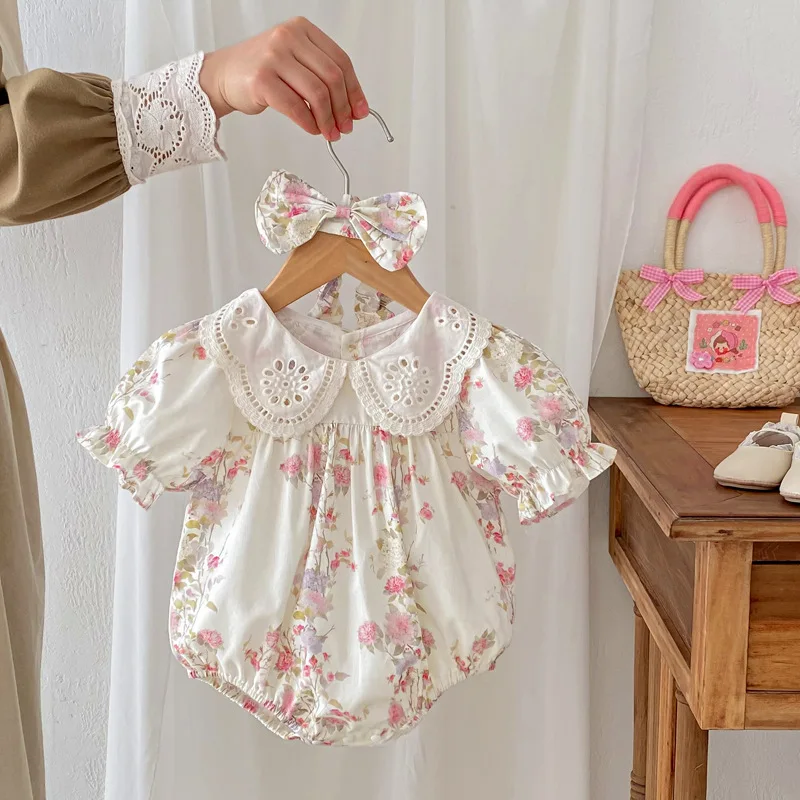 ZOETOPKID Newborn Kids Bodysuit Baby Girls Sweet Rompers Summer New Infant Baby Girls Short Sleeve Cheongsam Rompers Clothes