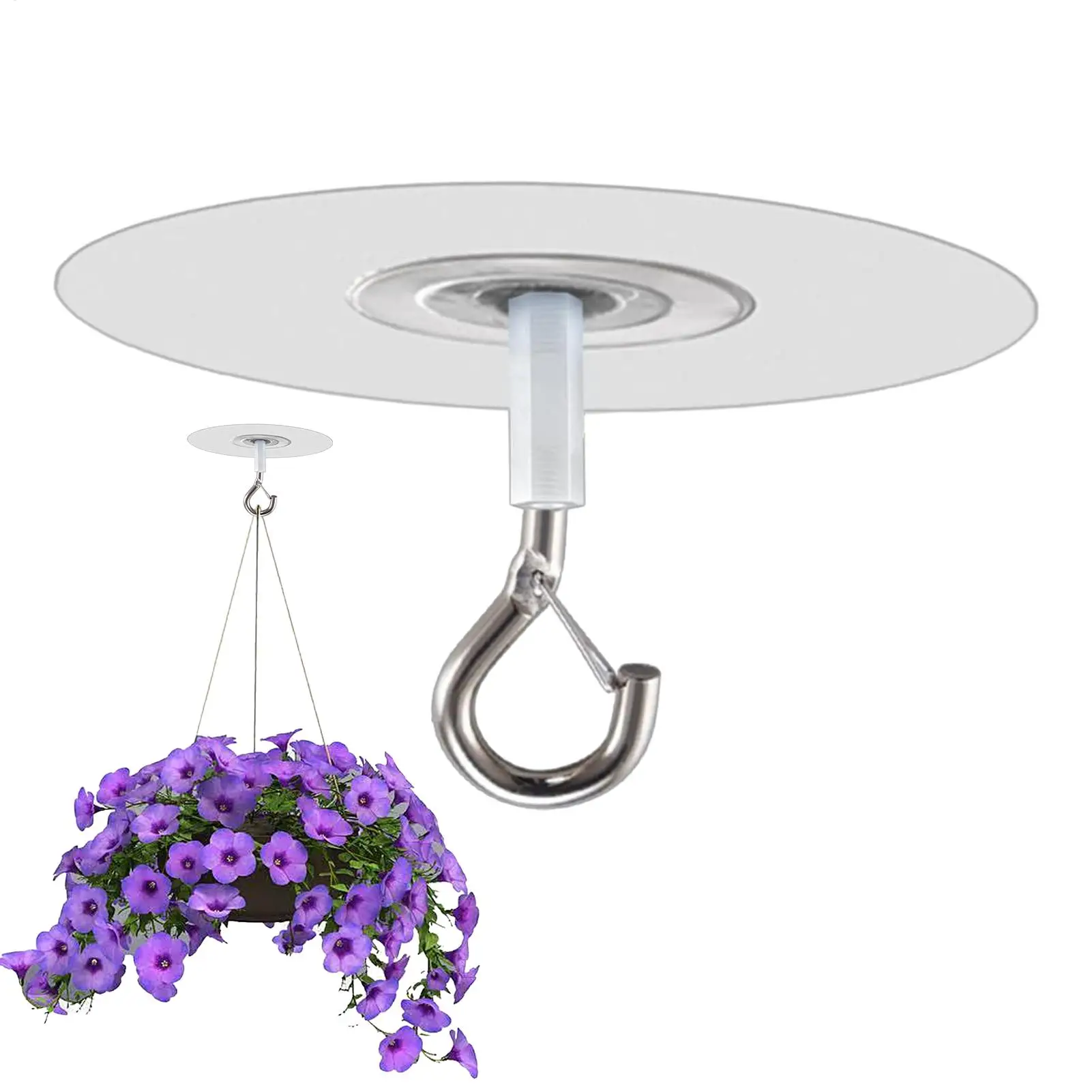 1pc Self Adhesive Ceiling Hooks Heavy Duty Windproof Screw Hooks for Outdoor Garden Planter Flower Pot Hanging Bracket