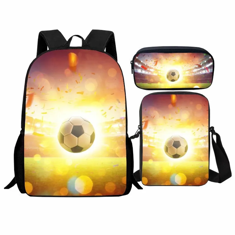 Trendy Popular flame football 3D Print 3pcs/Set pupil School Bags Laptop Daypack Backpack Inclined shoulder bag Pencil Case
