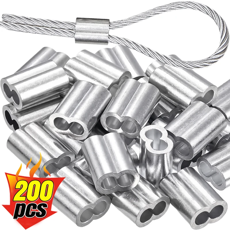 

200-10PC Double Hole Cable Crimp Ring 8-Shape Aluminum Cable Buckle Crimp Rope Steel Wire Clamps Rope Fixed Hardware Accessories