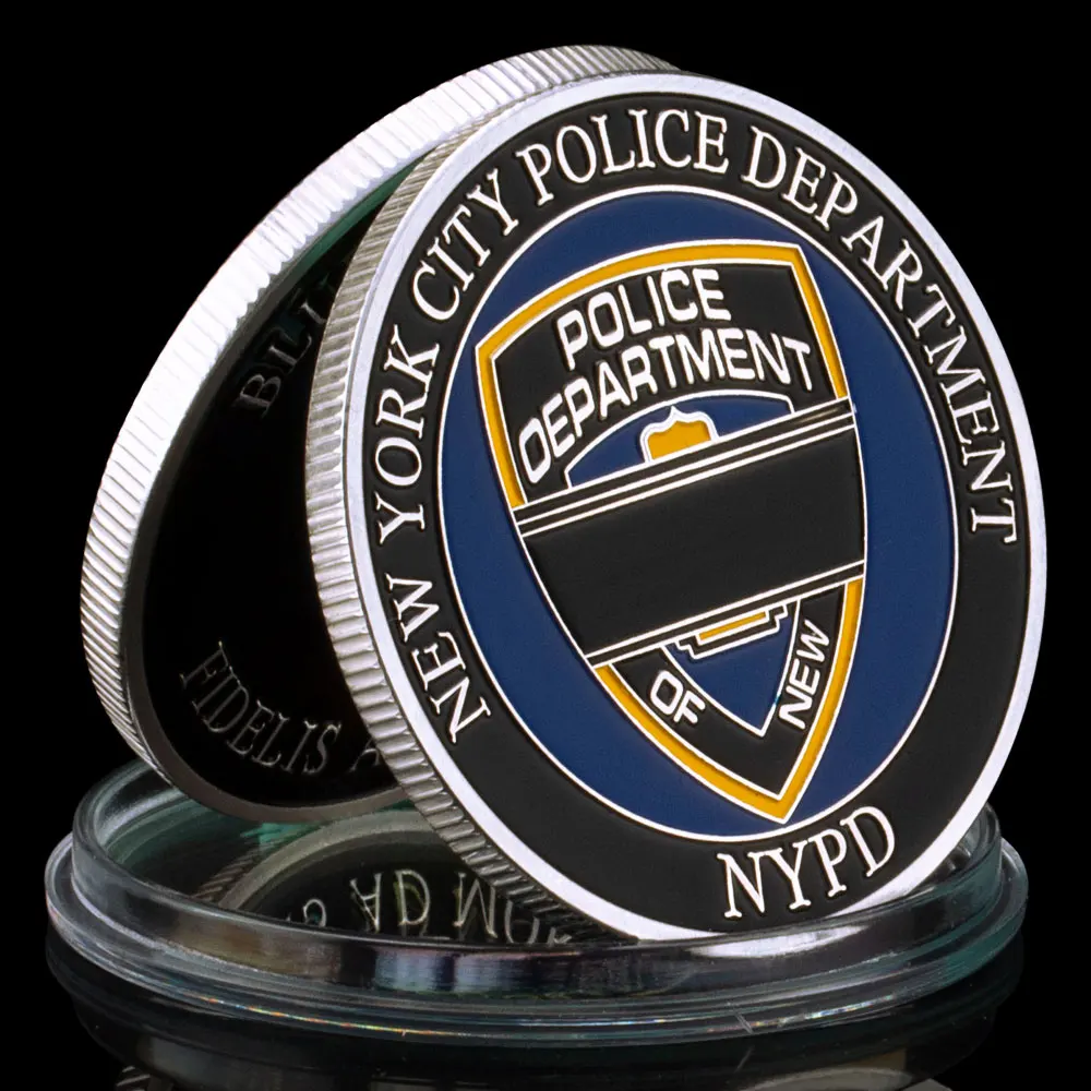 United States Police Officer Challenge Coins Blue Lives Matter Silvery Plated Commemorative Coin Thin Blue Line Collection Coin