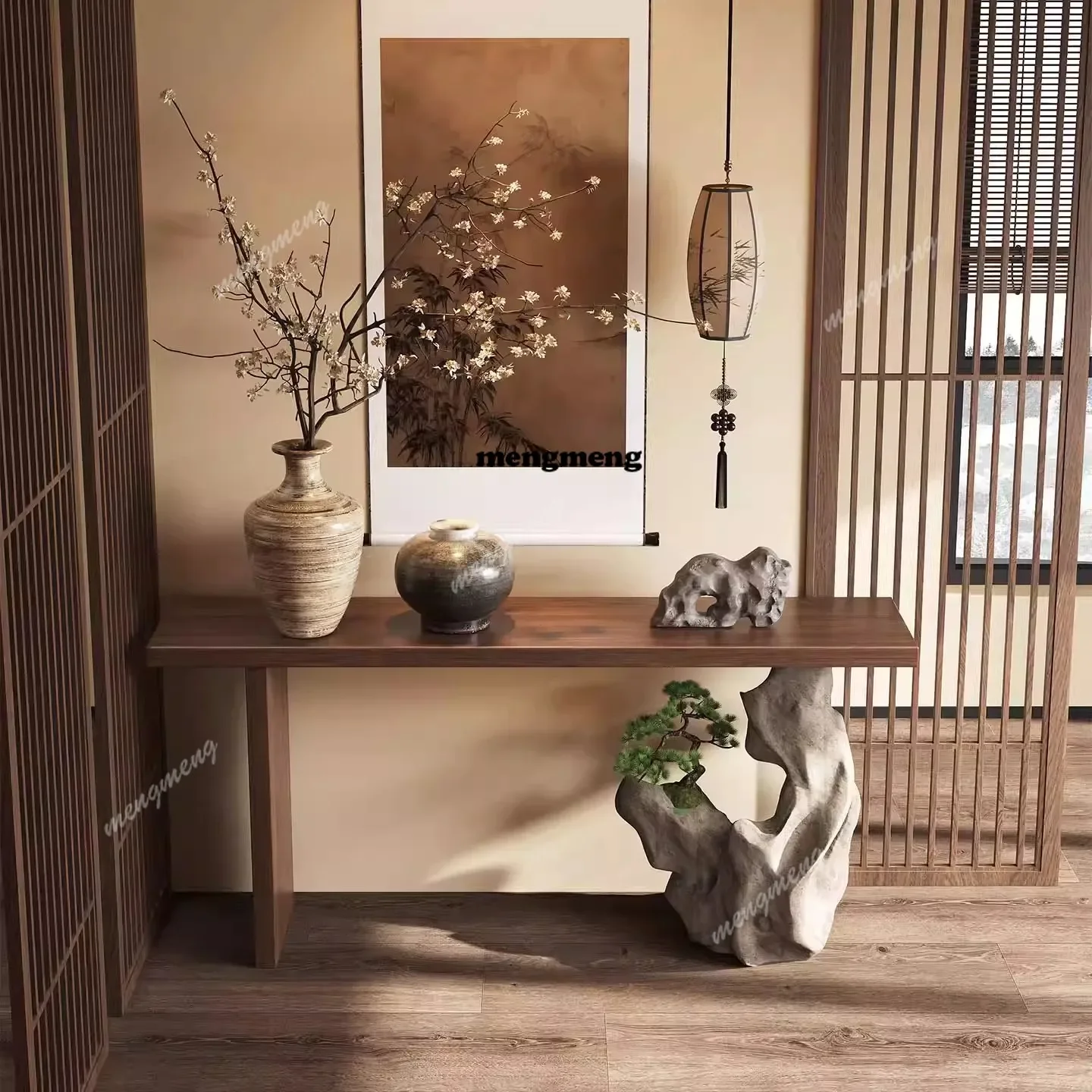 Best seller Song-style aesthetics solid wood entrance table household end view table hotel corridor simulation stone decoration