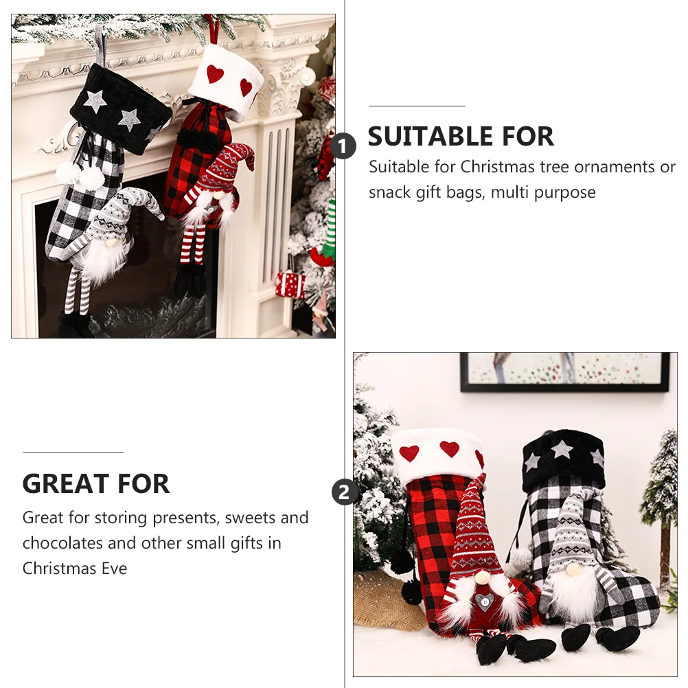 

1Pcs Christmas Sock Gift Bag Plaid Pattern Xmas Candy Storage Christmas Tree Hanging Decoration Gift Bag Xmas Tree Pendant