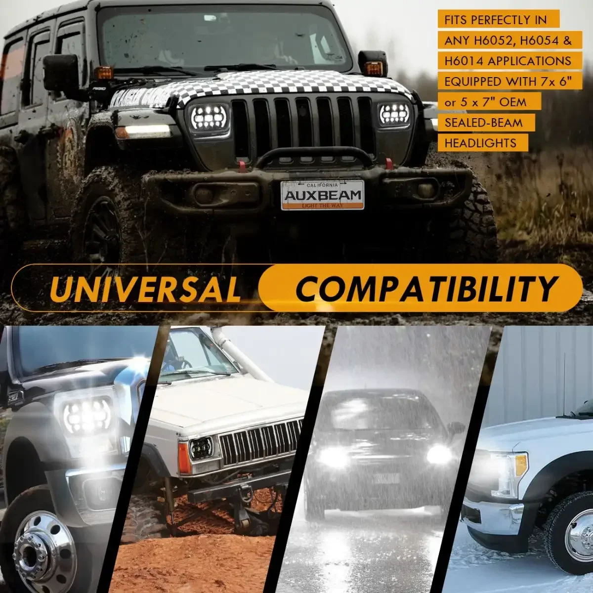 7X6inch Car Headlights with DRL Hi-Lo Beam 130W for Jeep Wrangler Cherokee XJ YJ MJ Comanche / Ford F250 Super Duty Driving Lamp