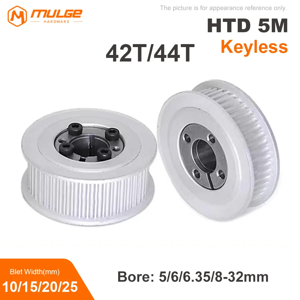 

HTD5M 42T/44Teeth Timing Pulley Keyless Bushing Bore 5/6/6.35/8-32 mm 5M Synchronous Wheel For Belt Width 10/15/20/25mm