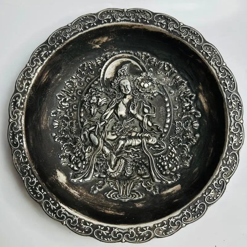Black piece with embossed Qianlong-era Guanyin plate miscellaneous decorative items