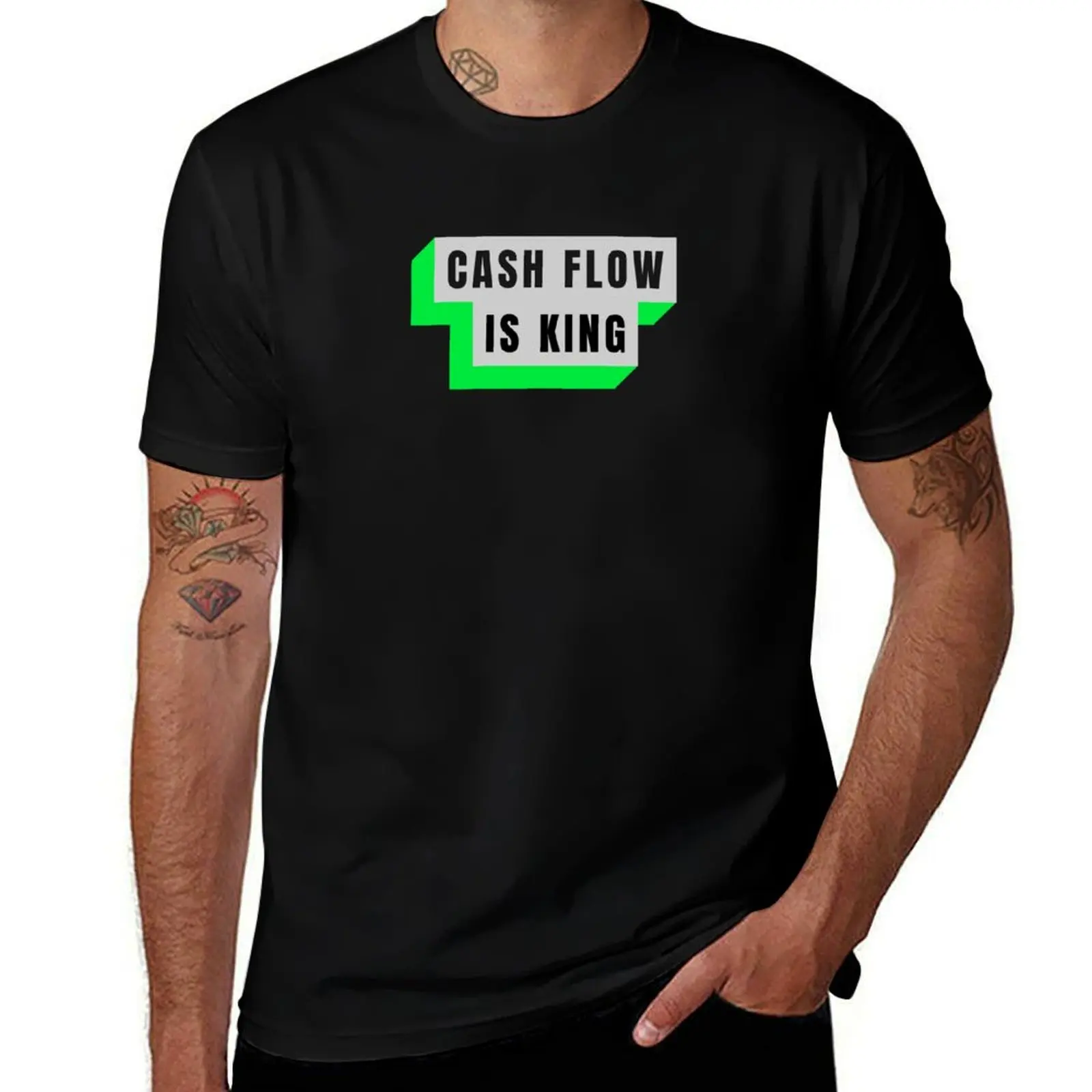 Cash Flow is King - Green Trim T-Shirt Non-Shrink Basic Cotton T-Shirt