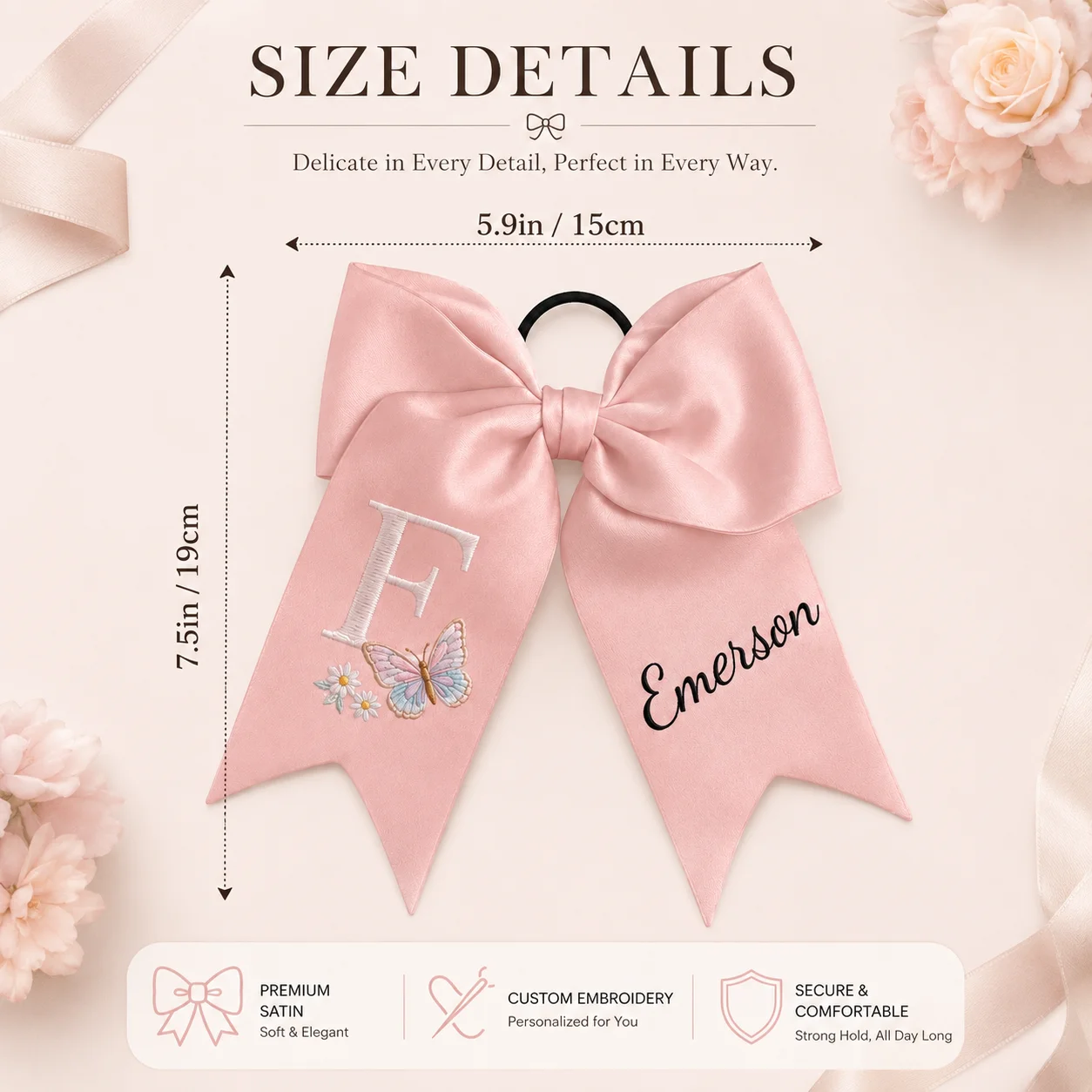 Lazo para el Cabello Bordado P - Satin Bow Tie reseña y precio