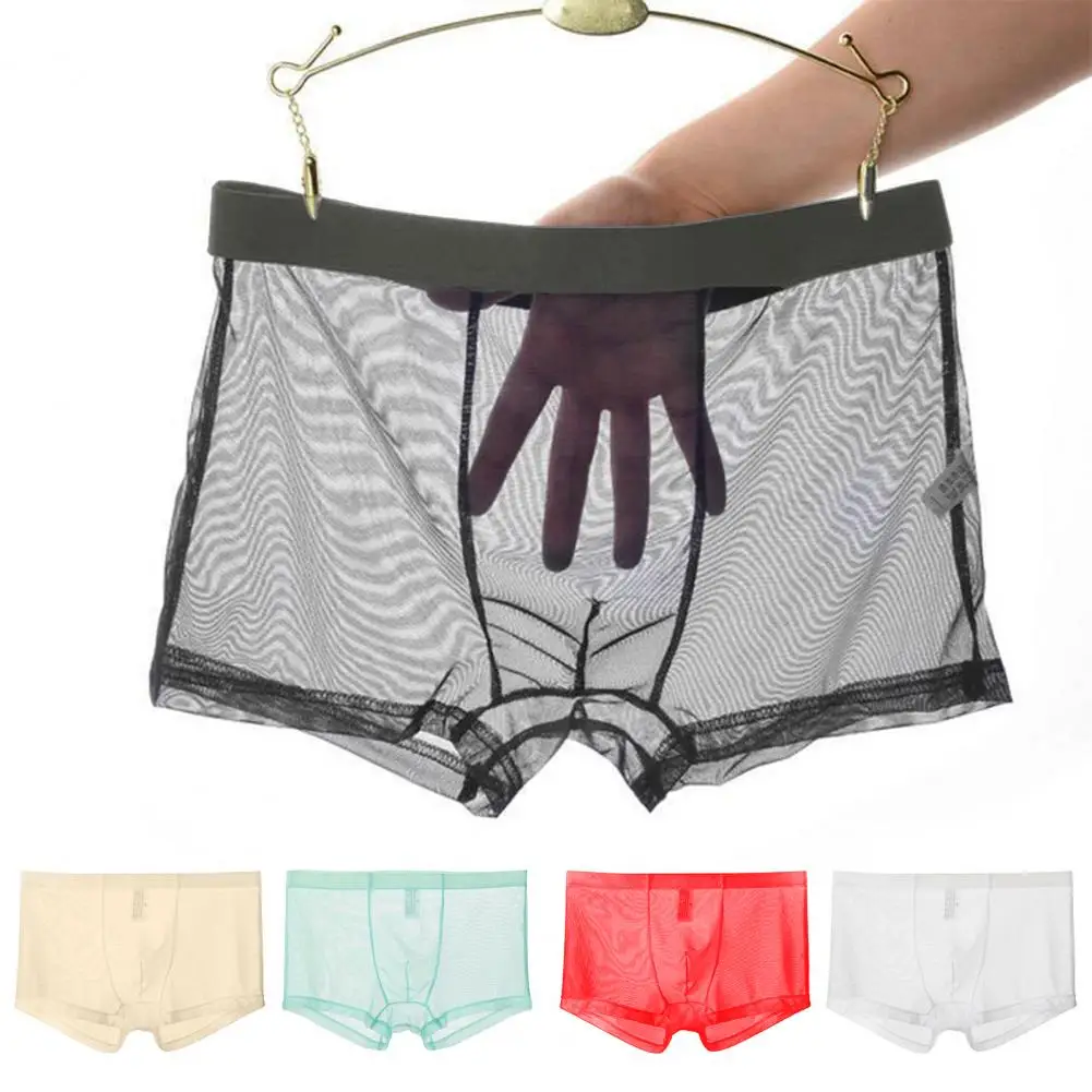 Transparent Boxers for Men See Through Male Underpants Sexy Mesh Low Waist Ice Silk Thin Cooling Men Panties Men Underwear