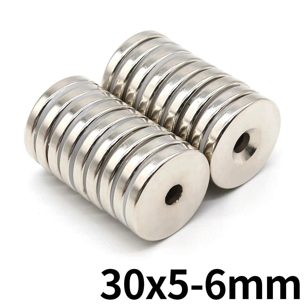 30x5-6mm Round Super Strong Neodymium Magnet with holes N35 Powerful Magnetic NdfeB Permanent Refrigerator Magnet imanes DIY