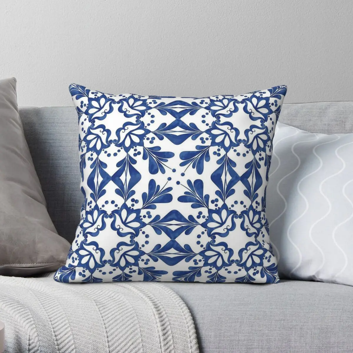 Mediterranean Mosaic Tiles Azulejos Square Pillowcase Polyester Linen Velvet Creative Zip Decorative Cushion Cover Wholesale 18