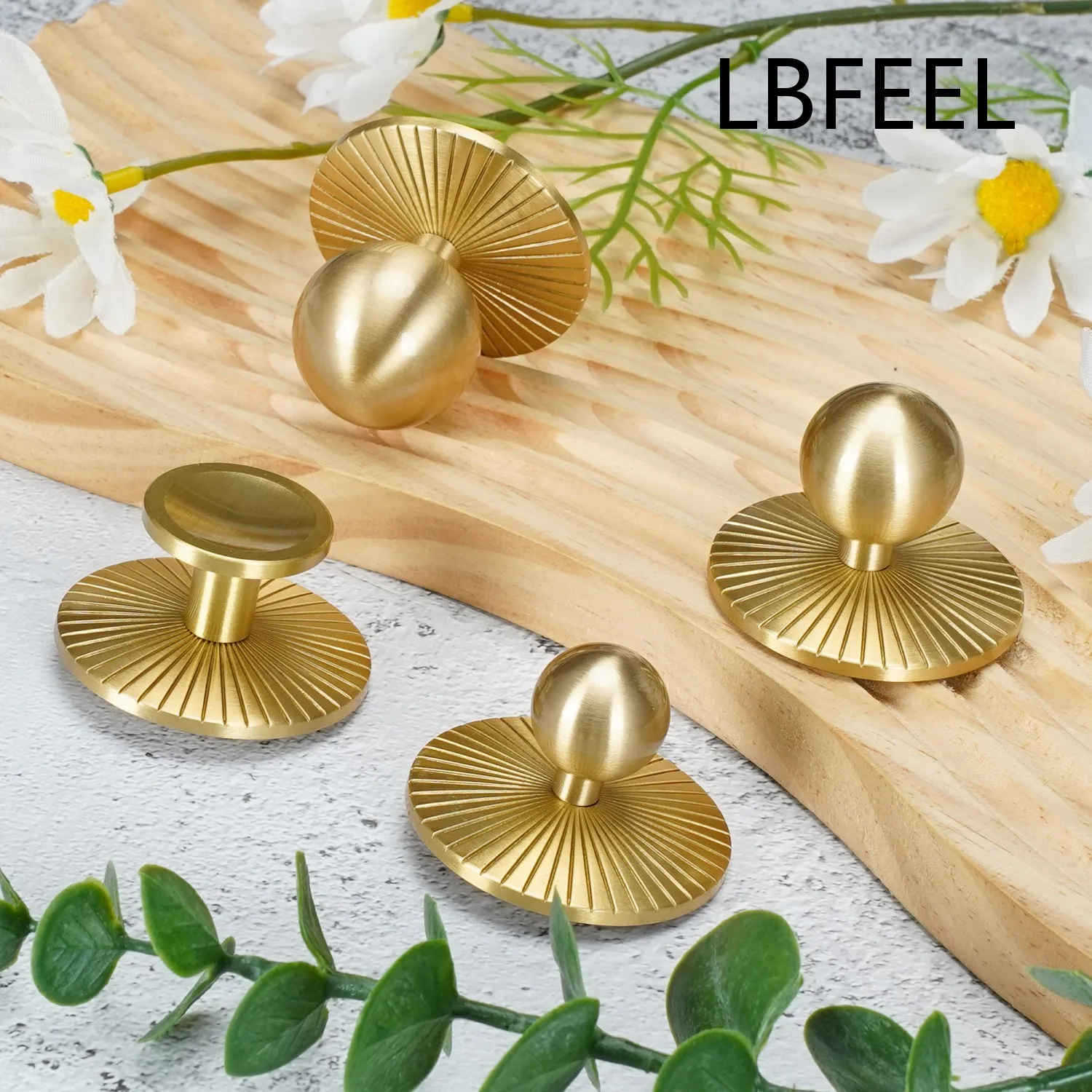 Solid Brass Furniture Handle Door Knobs Back plate Gold Single Hole Round Handle for Cabinet Kitchen Cupboard Drawer Pull LBFEEL