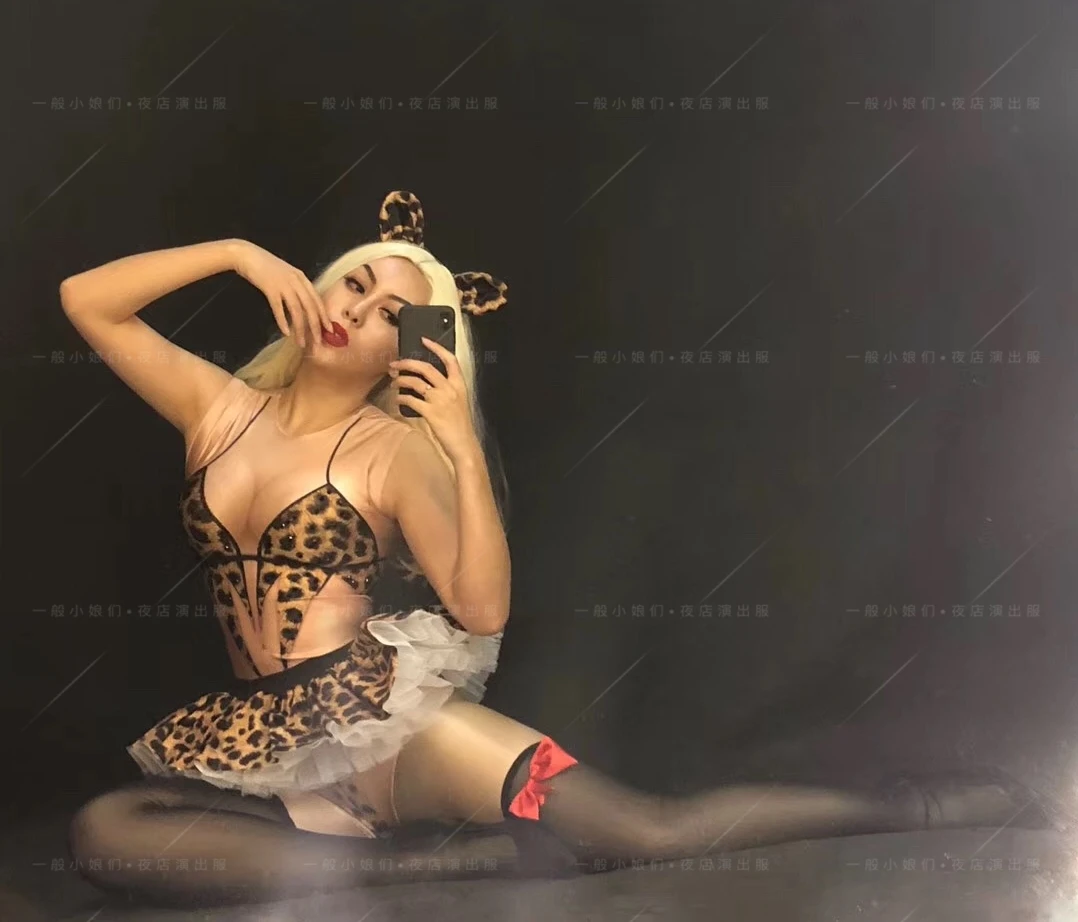 2025 Nightclub Bar New Sexy Leopard Print Jumpsuit Puffy Pants Skirt For Women's Song DjDs Dance Team GoGo Performance Dress yj2