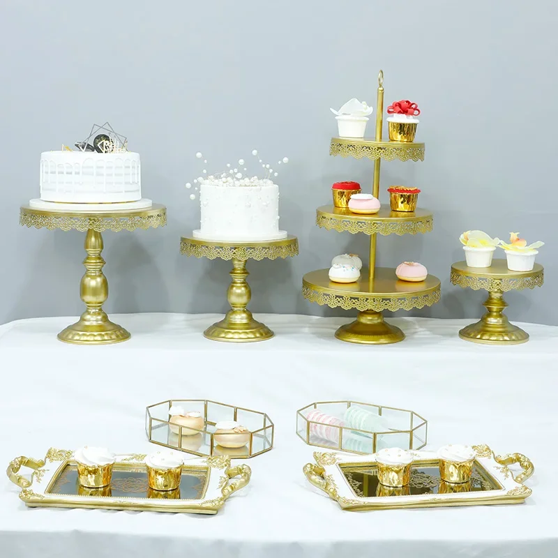 

Wedding Dessert Table Ornament Decoration Set European Birthday Afternoon Tea Tableware Dessert Cake Tray Display Shelf