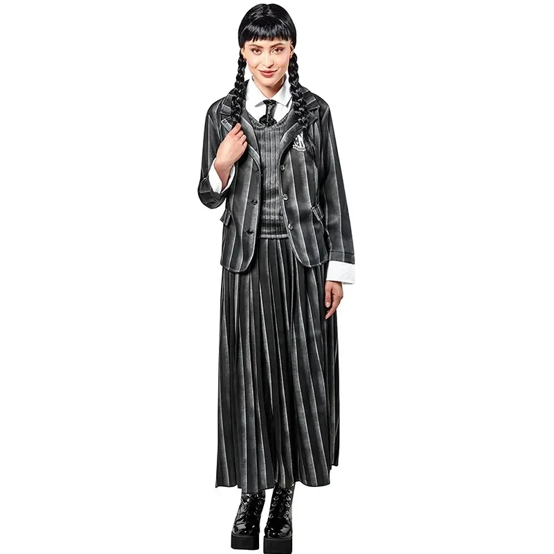 Costume de Cosplay du mercredi Addams pour Enfant Fille, Tenues d'Halloween, Carnaval, Robe Noire Trempée