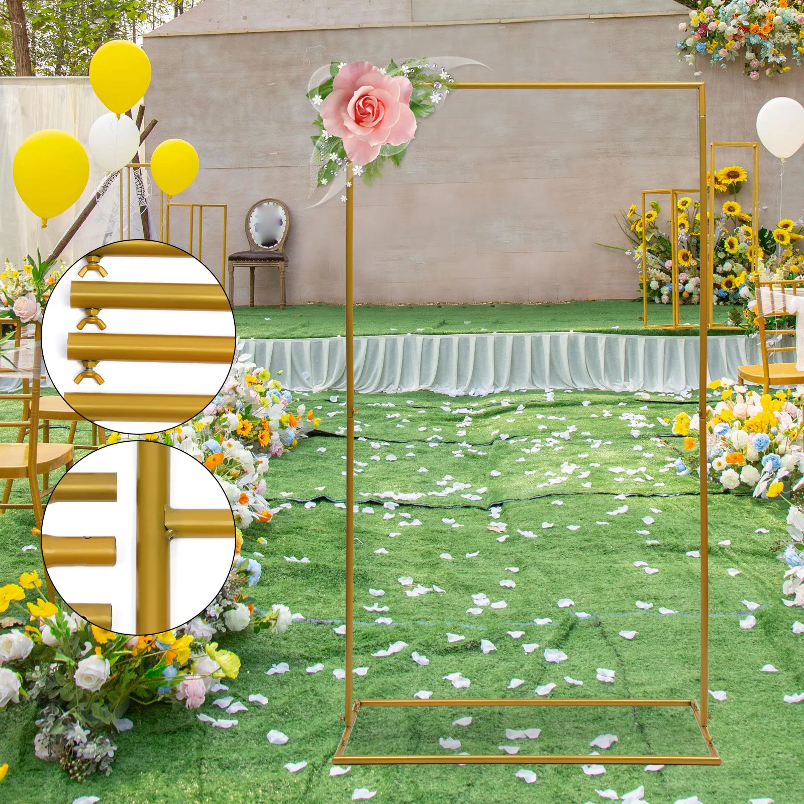 Wedding Arch Metal Backdrop Stand Flower Stand For Wedding, Birthday Party, Garden Celebration Festival Events Decoration Gold