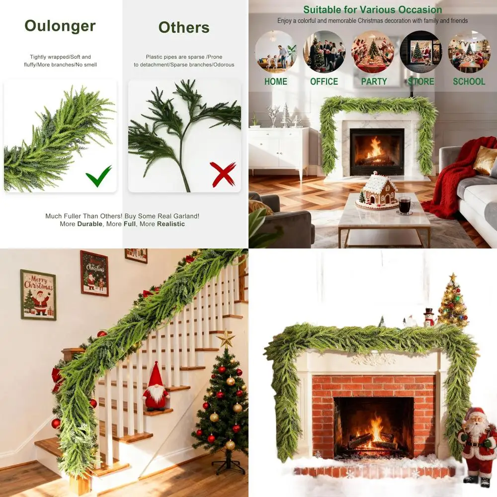 

9FT Realistic Christmas Pine & Cedar Garlands, Premium Winter Greenery for Outdoor and Indoor Holiday Decor