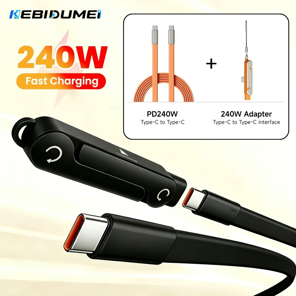 KEBIDUMEI 240W 2-in-1 USB C To Type C Fast Charging Foldable Bracket Data Cable For iPhone 17 Oneplus Detachable Cables