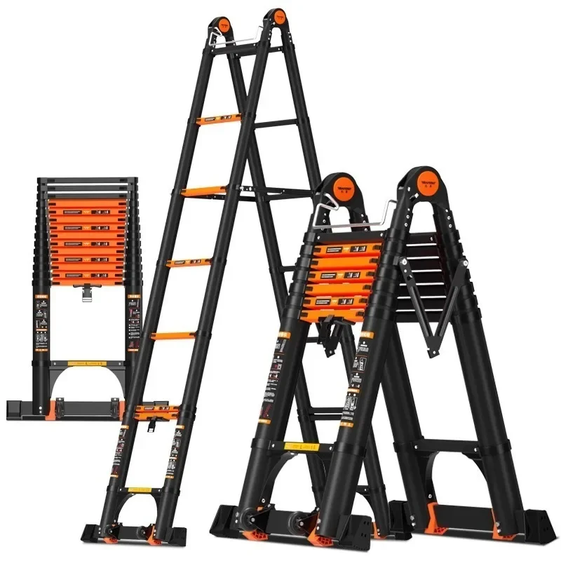 Lifting multifunctional portable ladder, household folding engineering aluminum alloy telescopic herringbone ladder
