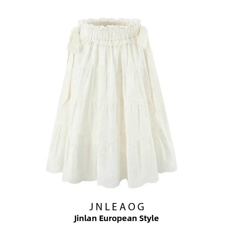 تنورة قصيرة أنيقة مطرزة بحزام، تصميم نسائي جديد للربيع، مصنوعة من ألياف البوليستر عالية الجودة، تنورة أميرة بخصر مرتفع