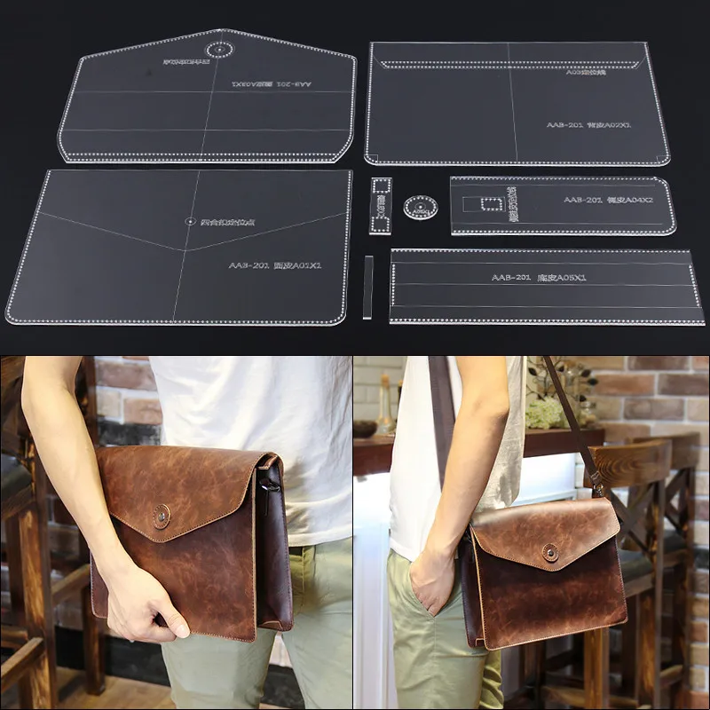 1 Set DIY Handmade Acrylic Leather Men Crossbody Bag Shoulder Bag Pattern Stencil Template