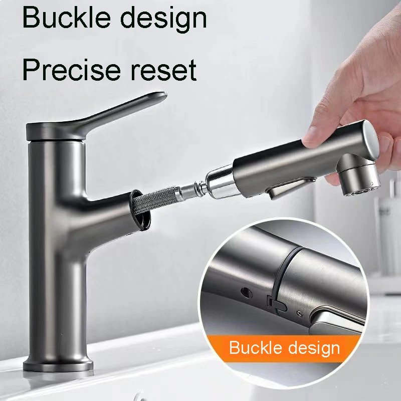 

New All Copper Main Faucet Pull-out Cold and Hot Water Dual Mode Bathroom Basin Faucet Dual Outlet with Water Inlet Pipe