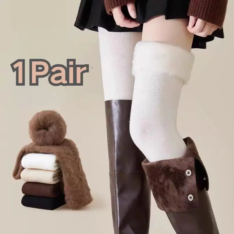 جديد الشتاء المرأة مبطنة بالصوف فوق الركبة الجوارب سميكة الدافئة الفخذ العليا الجوارب بلون تدفئة الساق التمهيد الكفة الجوارب الطويلة