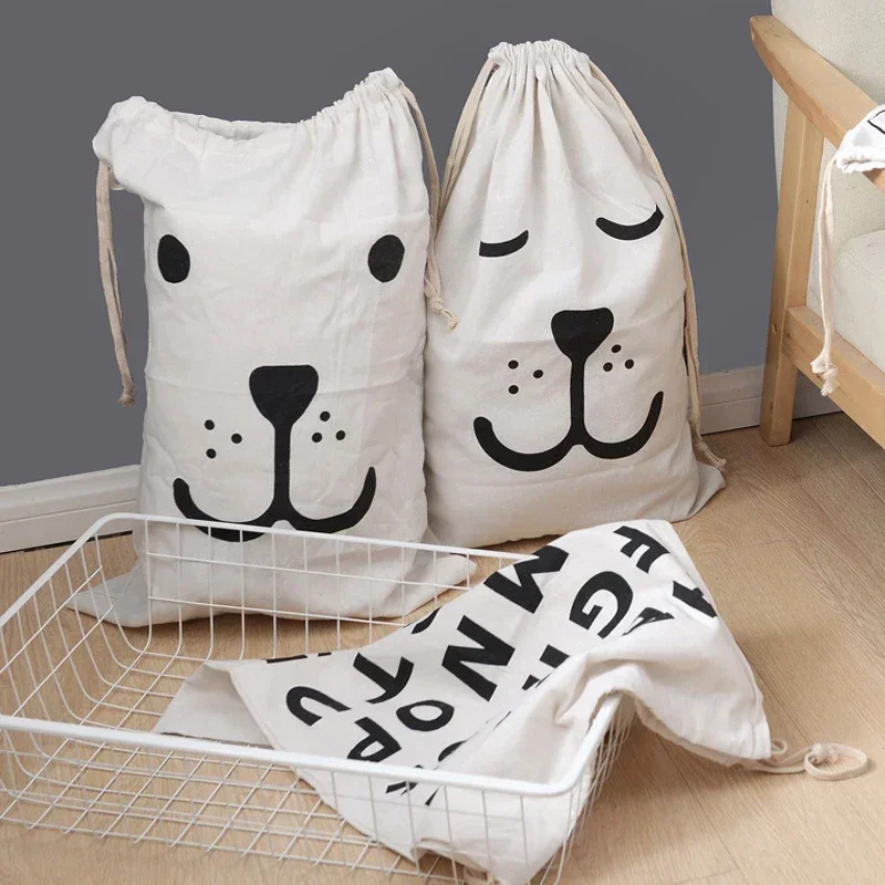 Clothing Toy Storage Bag Printed Fabric Drawstring Luggage Organizer Home Canvas Storage Bag