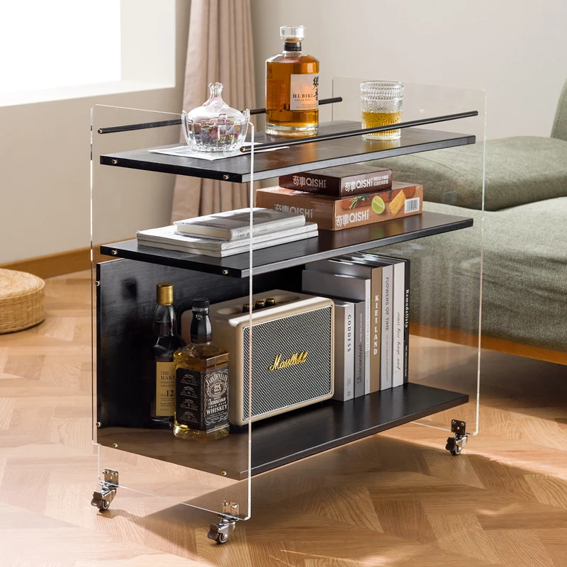 

Modern Acrylic Rolling Car Mid-Century Multi-layer Side Table Mobile Bedroom Bedside Organizer Living Room Storage Furniture