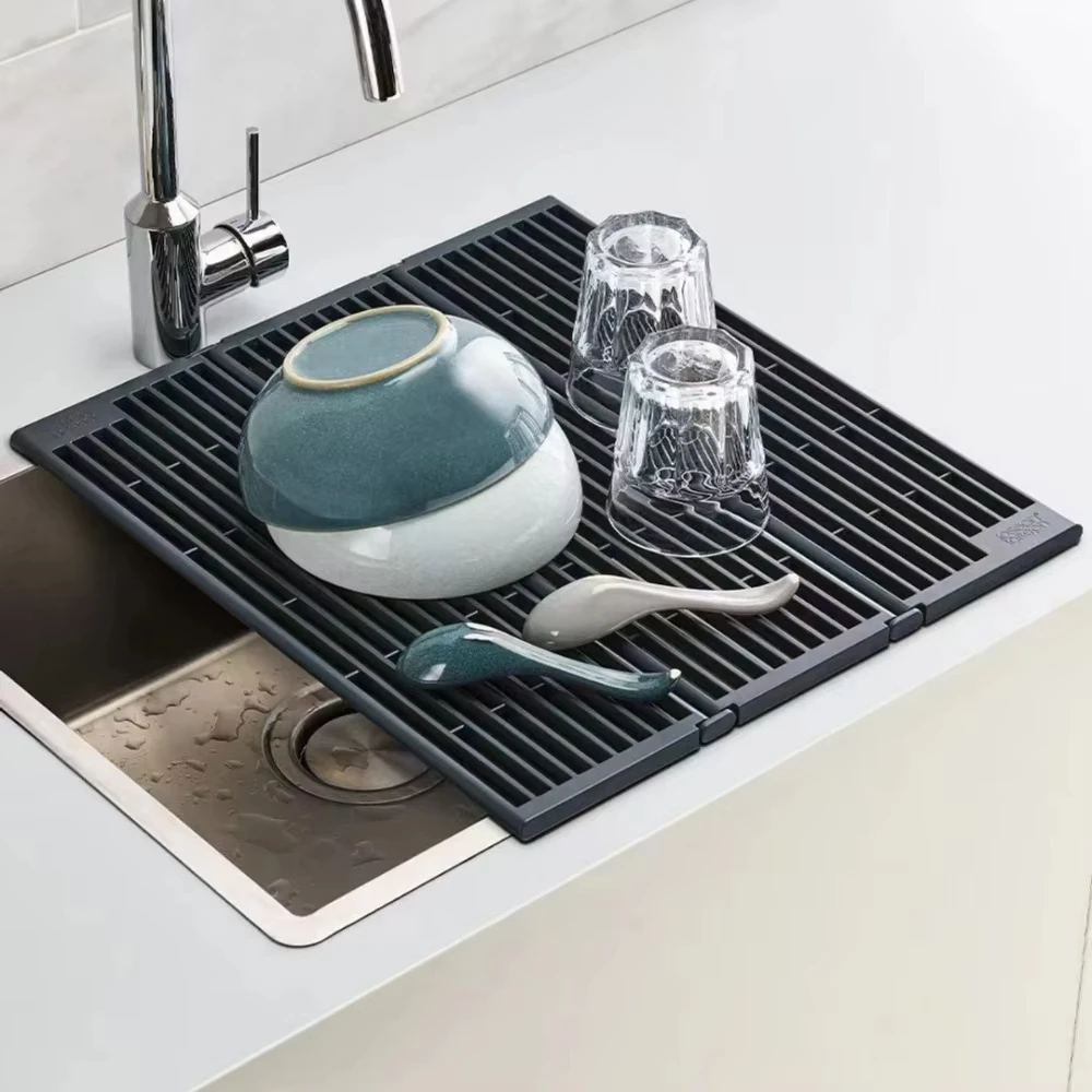 ABS Material Folding Sink Drainer Strong Load-Bearing Capacity Modern Minimalist Style Kitchen Countertop Storage Drain Rack