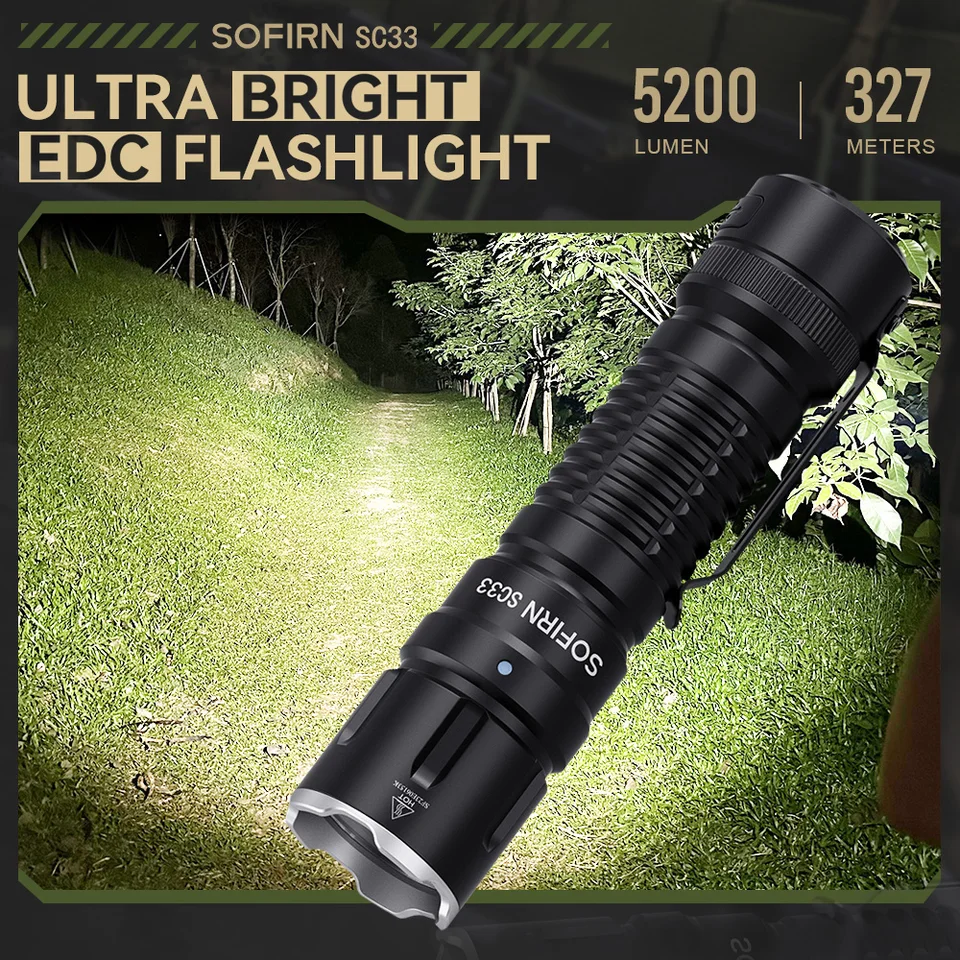 SOFIRN SC33 LED戦術懐中電灯 XHP70.3 HI 5200lm 強力 21700 タイプC