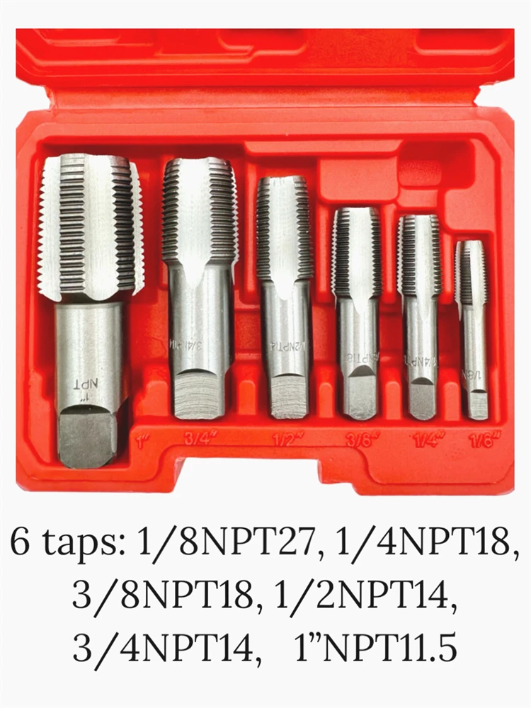 

1 дюйм 3/4 дюйма 1/2 дюйма 3/8 дюйма 1/4 дюйма 1/8 дюйма NPT метчик 6 шт. набор инструментов для нарезания резьбы из углеродистой стали ручные инструменты для металлообработки
