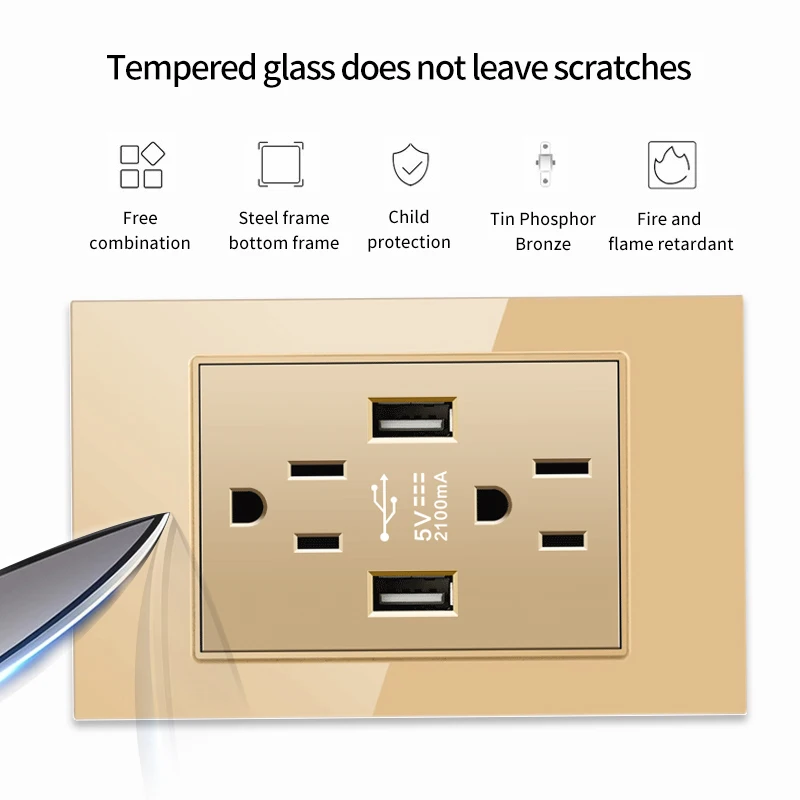 Modulo fai da te 118mm brasile italia 118mm pannello in vetro temperato/PC USB Type-C presa per Computer interruttore a parete presa di corrente