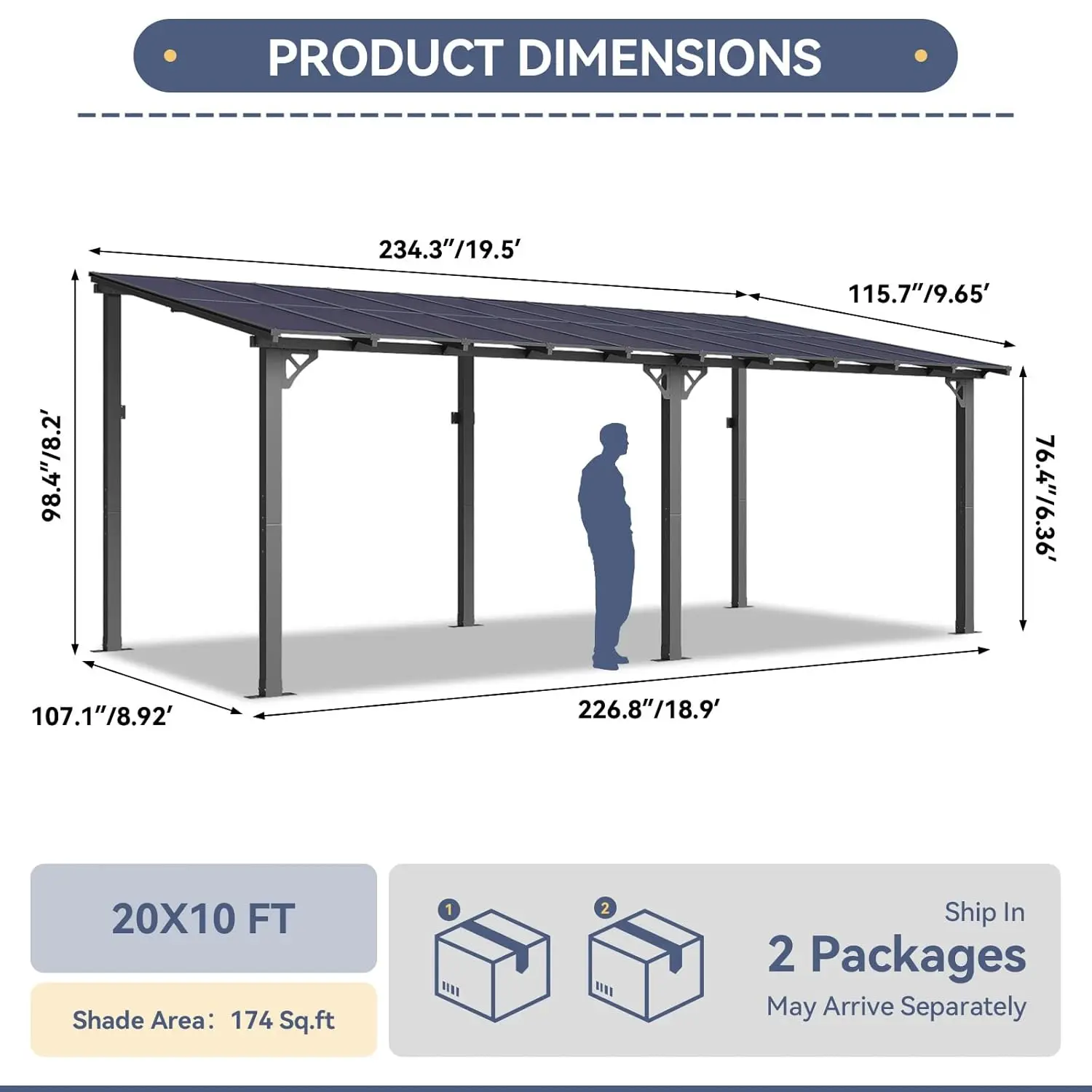 10x20FT Lean to Gazebo Pergola Patio Outdoor Pergolas Gazebos, Customized