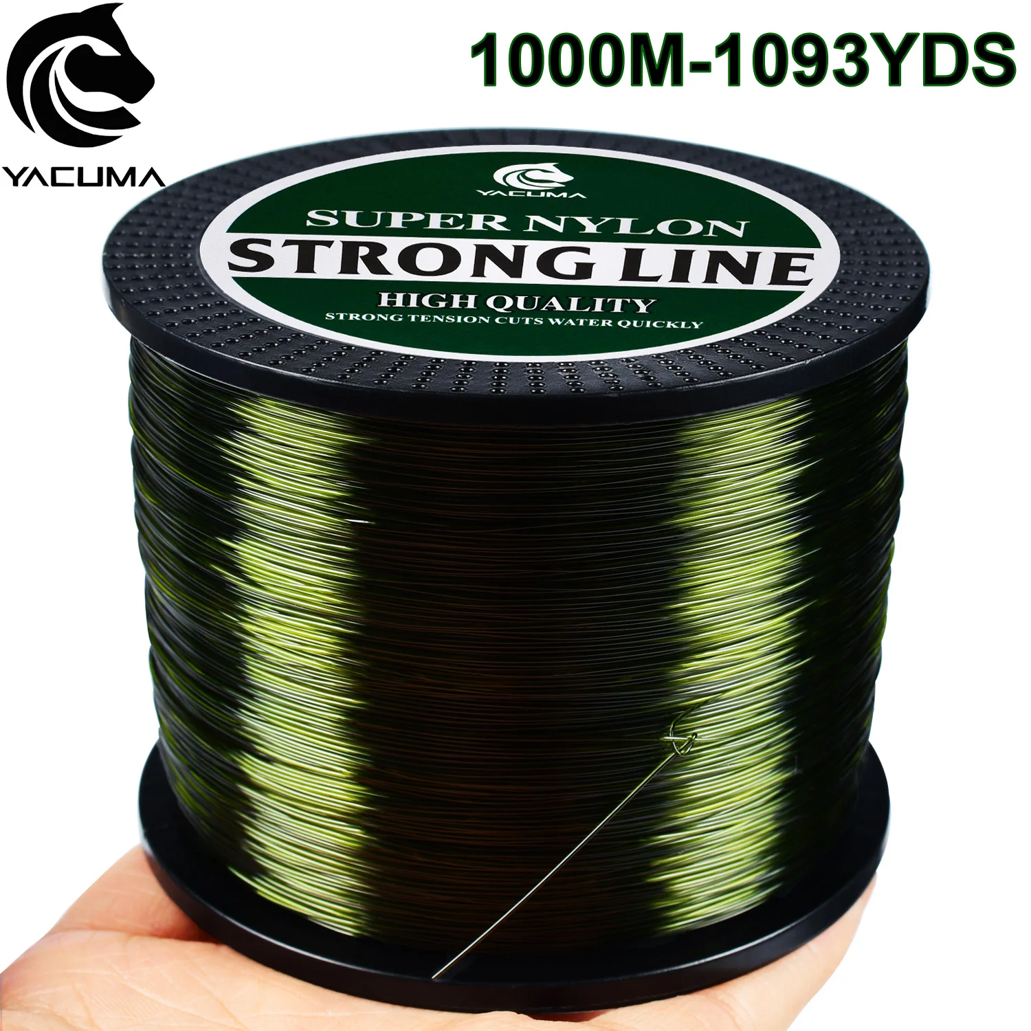 YACUMA 1000M-1093YDS Monofilament Fishing Line Fluorocarbon Coating Olive Green Nylon Line for Ocean Stream Fishing Accessories