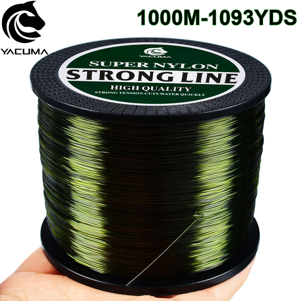  YACUMA 1000M-1093YDS Monofilament Fishing Line Fluorocarbon Coating Olive Green Nylon Line for Ocean Stream Fishing Accessories 