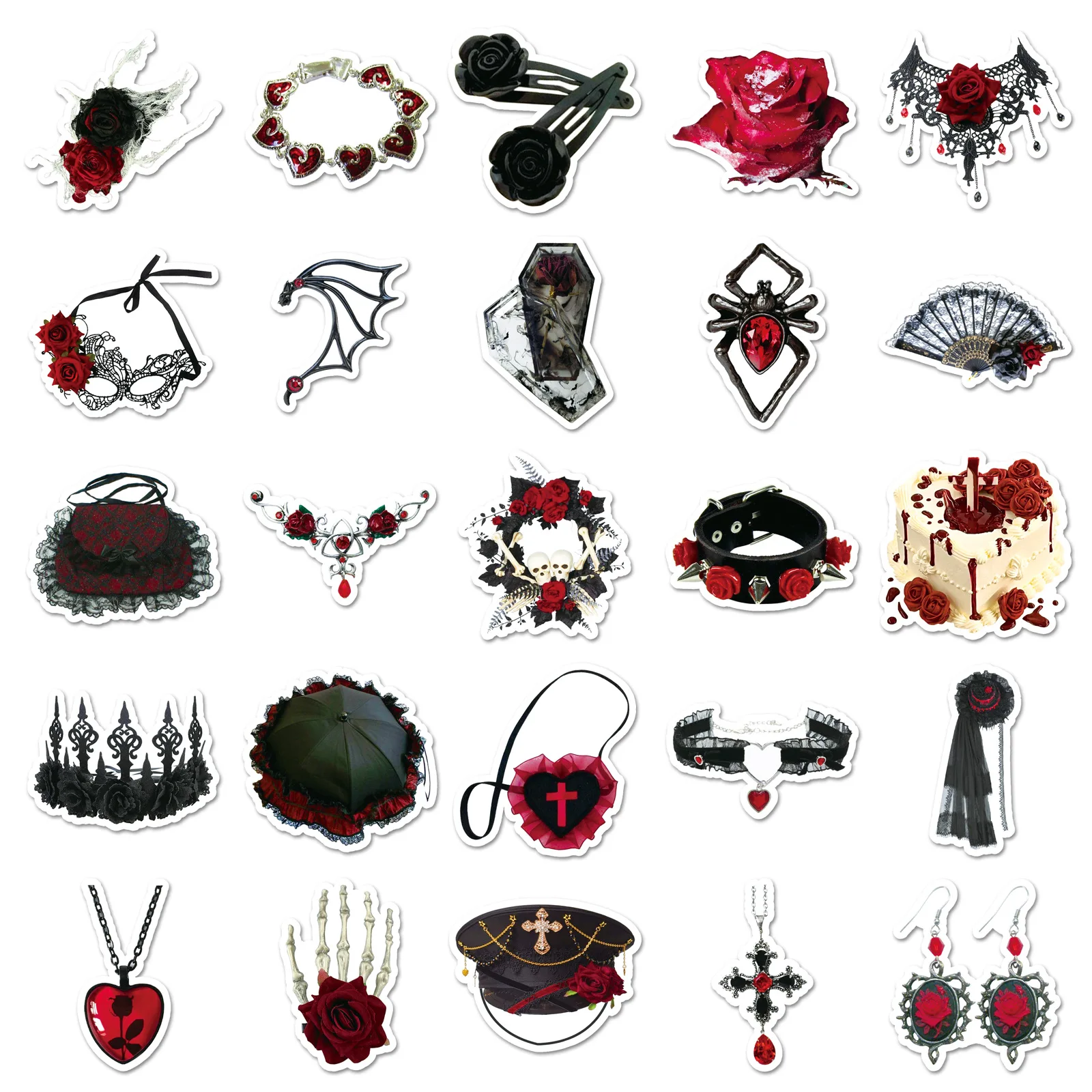

50PCS Rose Gothic Dark Items Jewelry Graffiti DIY Decorative Laptop Guitar Case iPad Waterproof Stickers Kids Toy